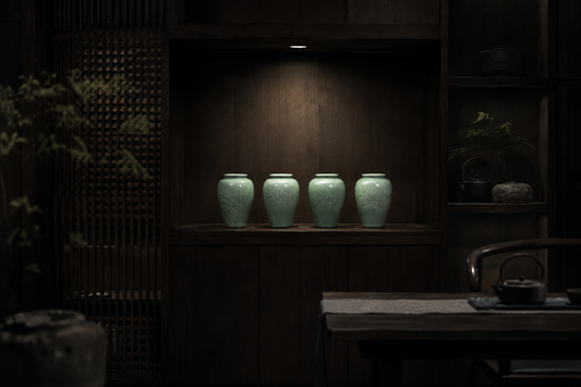 《景风》——龙泉青瓷梅子青瓶手作刻绘藏品